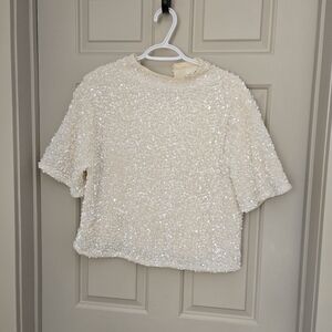 H&M Elegant Cream Sequin Women's Top
